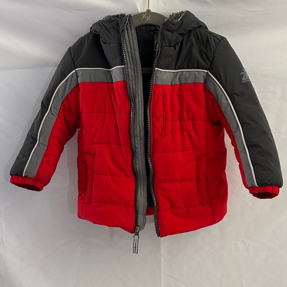 ZeroXpolar Red and Black Hooded Puffer Jacket 2T